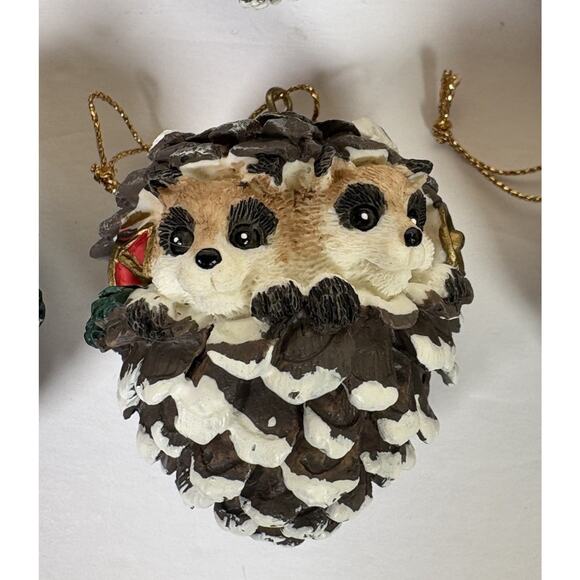 12 Animal Pinecone Christmas Ornaments Birds Bunnies Mice Raccoon Woodland - Picture 2 of 13